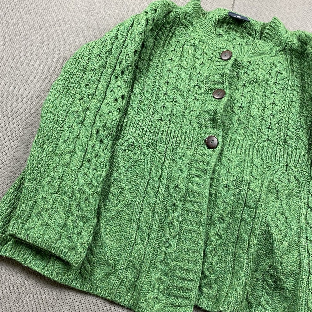 Aran Woollen Mills Sweater Womens 1X Green Button Cable Knit Ireland 100% Wool - Picture 2 of 10